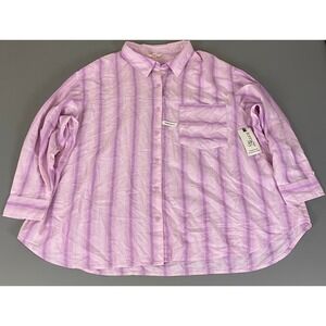 Terra‎ & Sky Button Up Top Blouse Plus Size Shirt 3X (24W-26W) Purple Striped